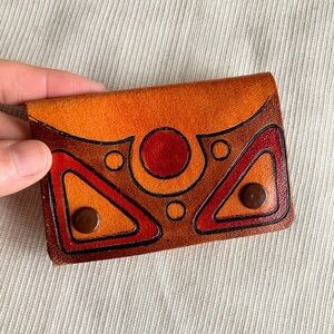 Vintage Israeli Handmade Hand Tooled Leather Key Holder 3.5”x2.5” 6 Keys